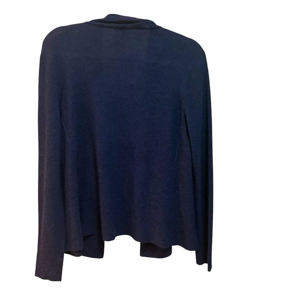 Eileen Fisher Cardigan Sweater Womens Medium Blue Wool Open Front Knit Pockets